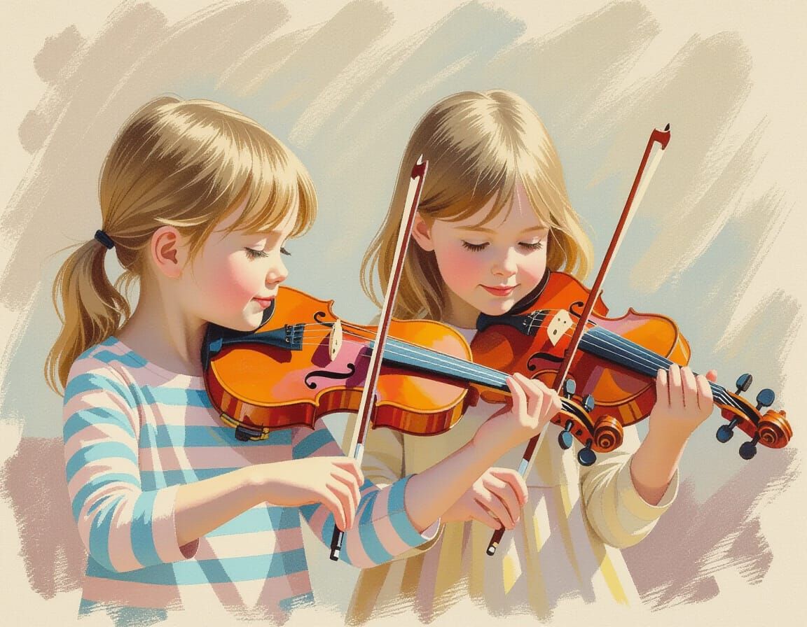 Children Playing Music Together in Pastel Style