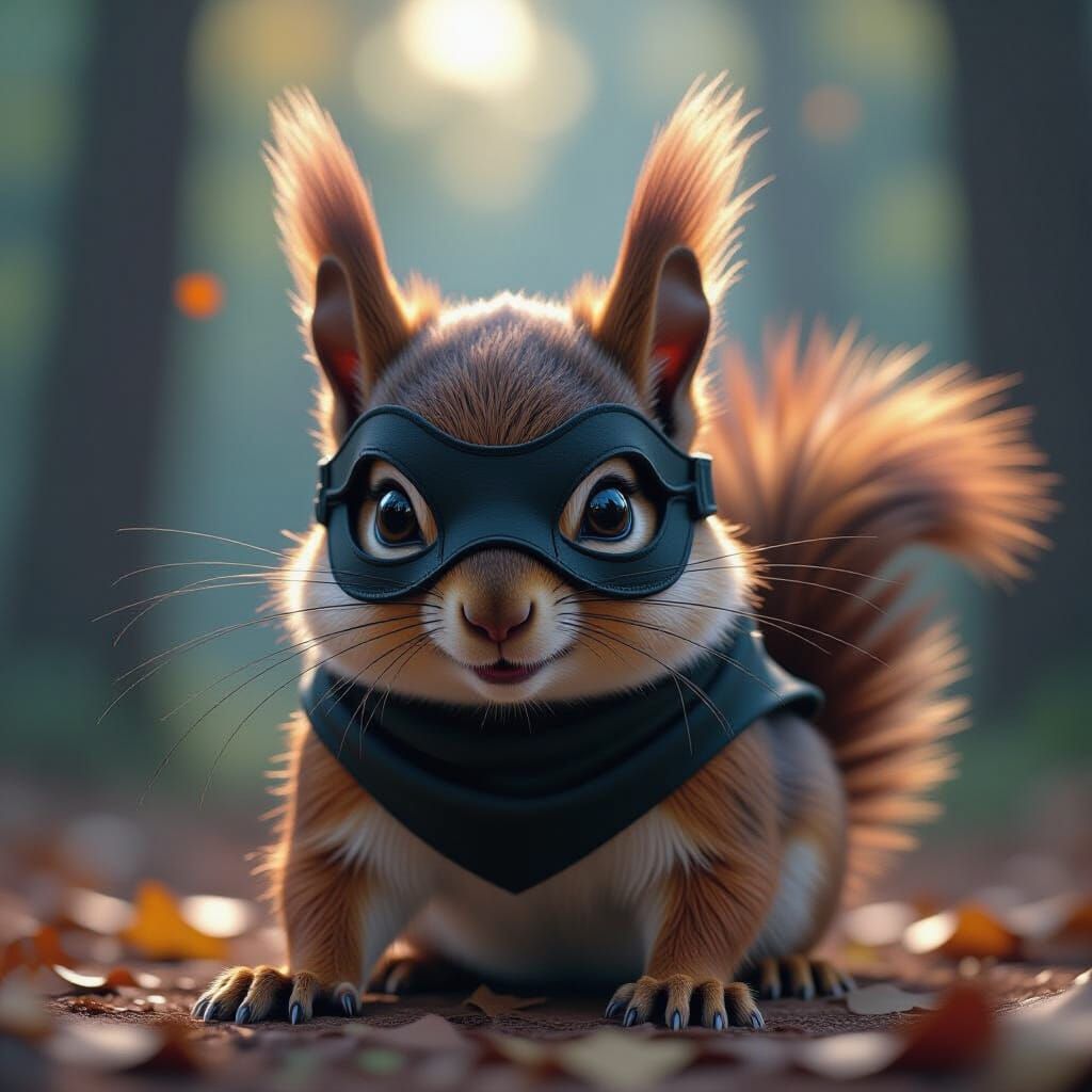 Mischievous Squirrel in Robber Mask, Photorealistic Digital ...