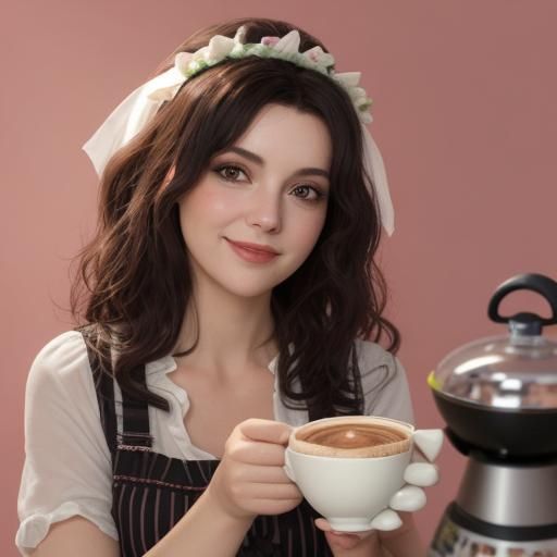 Smiling Woman's Breakfast: Cappuccino and Pastries