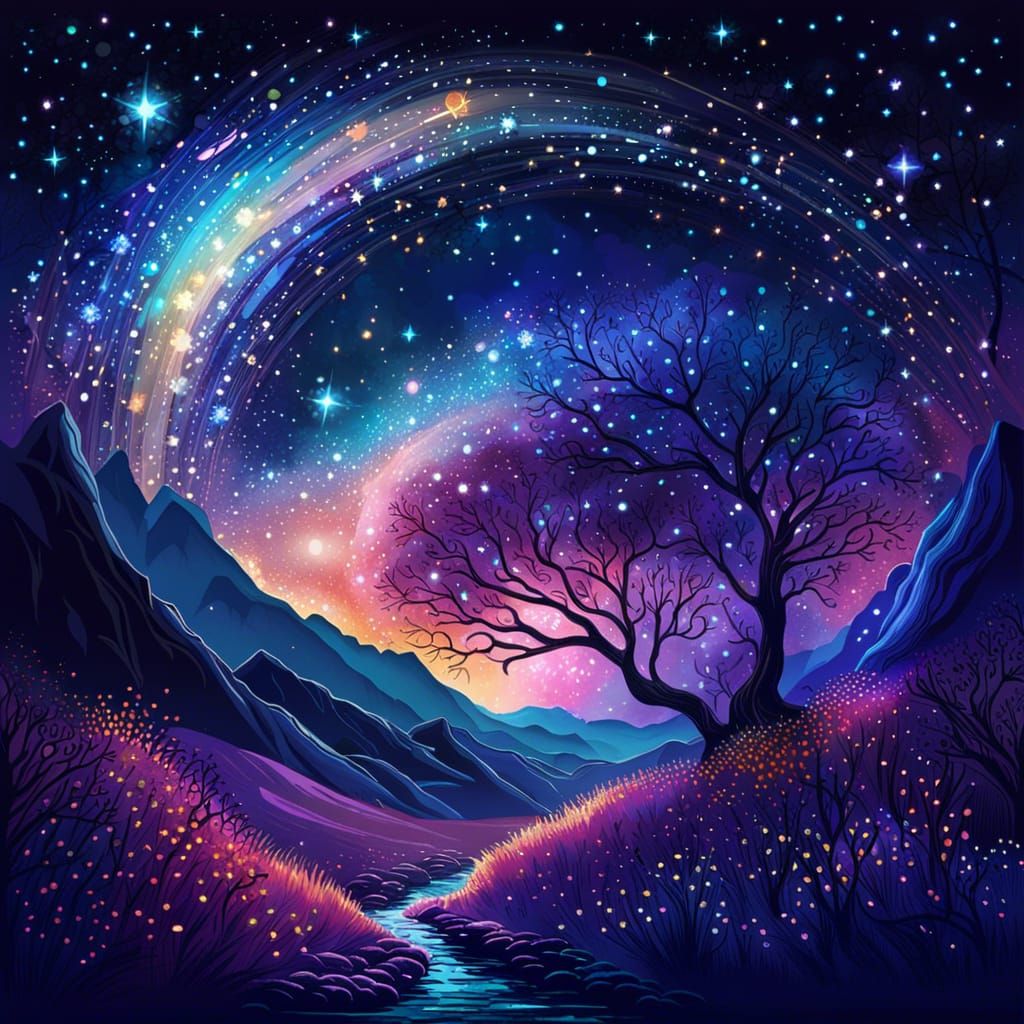 Glittering Starry Night Landscape in 8K