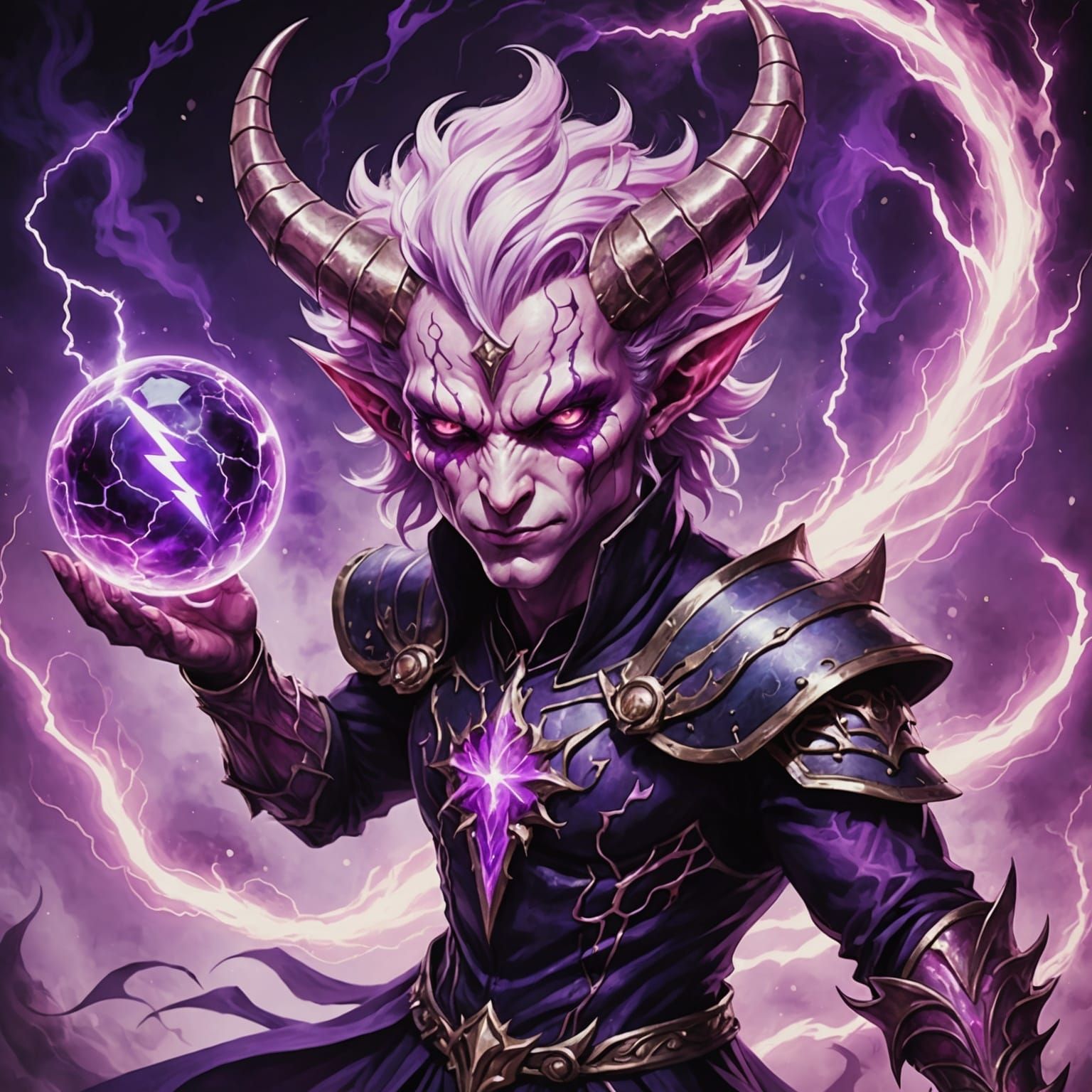 Pink-Haired Demon Conjures Lightning in Alcohol Ink Style