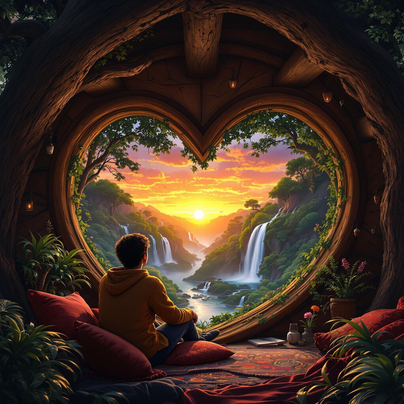 Cozy Treehouse View of Jungle Waterfall