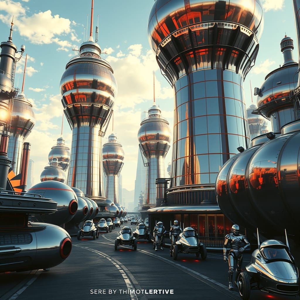 Retrofuturistic Metropolis of Chrome and Glass