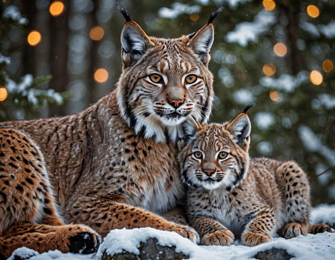 Lynx and Cub: A Hyperrealistic Winter Portrait