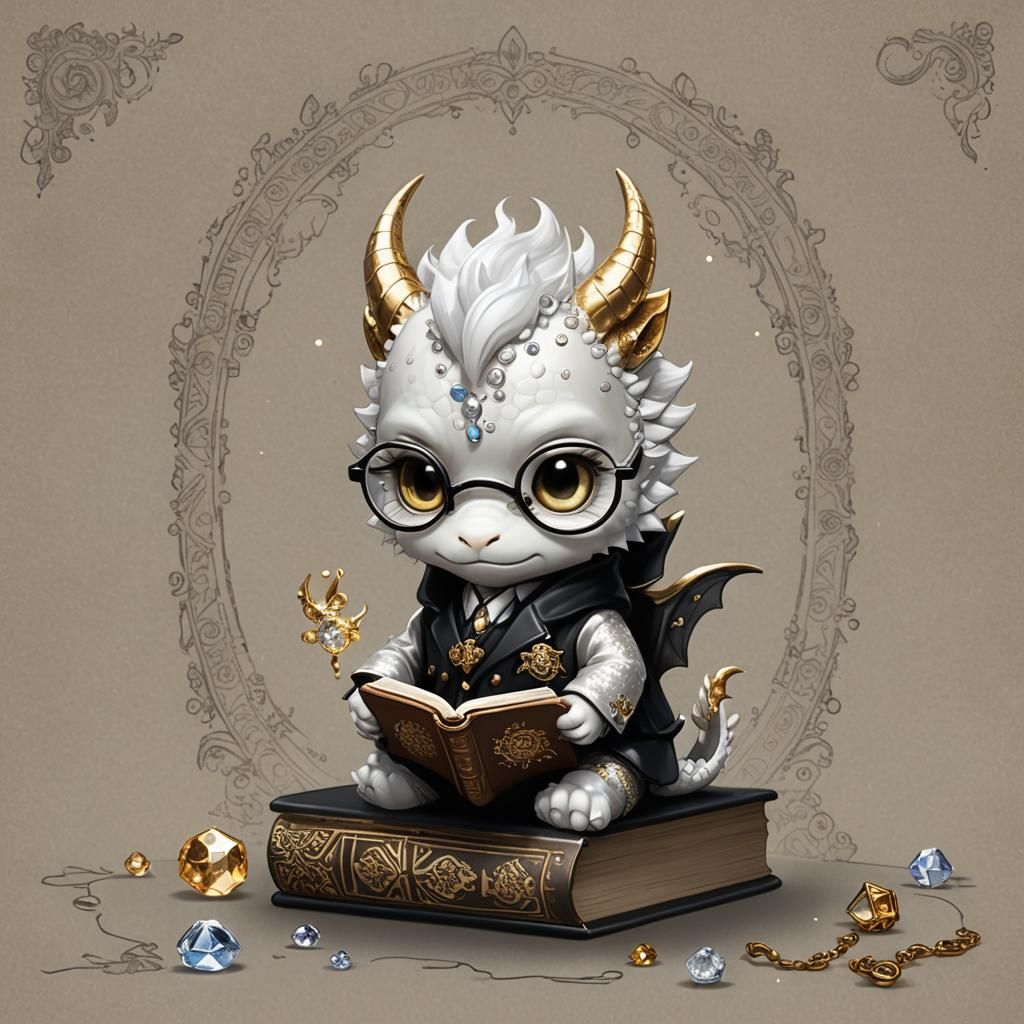 The dragon  is engrossed in the reading of an ancient book.