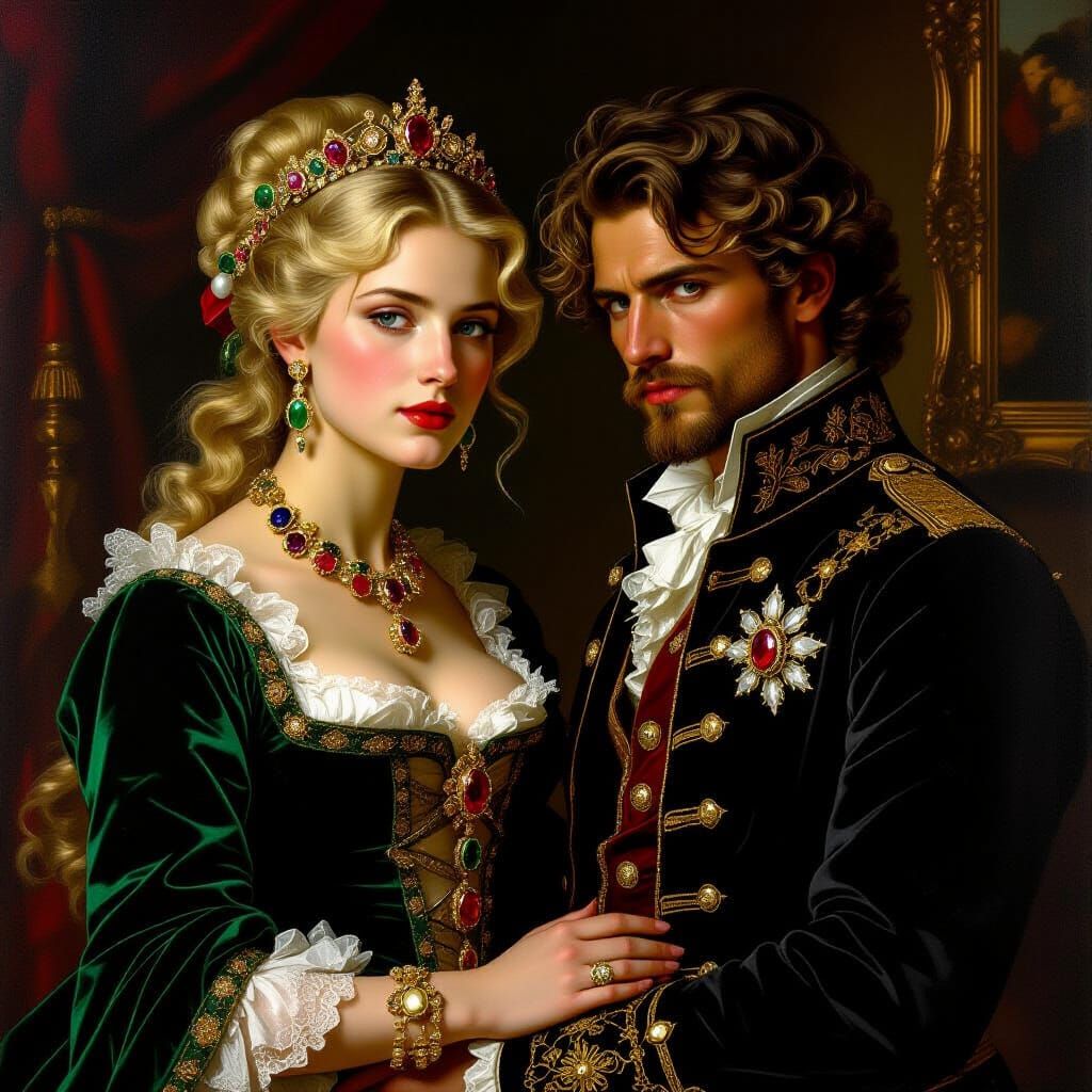 Baroque Portrait: Confrontation in a Lavish Drawing Room