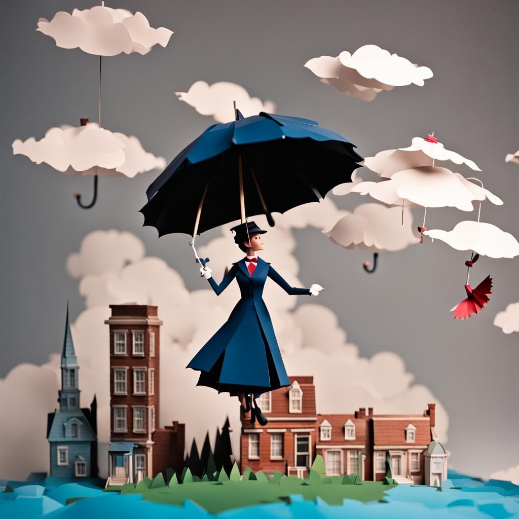Mary Poppins Floats with Umbrella: Papercraft Style