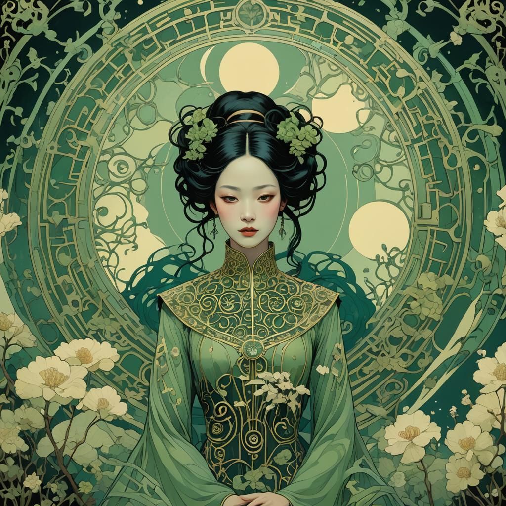 Fantasy Moonscape Portal in Art Nouveau Style