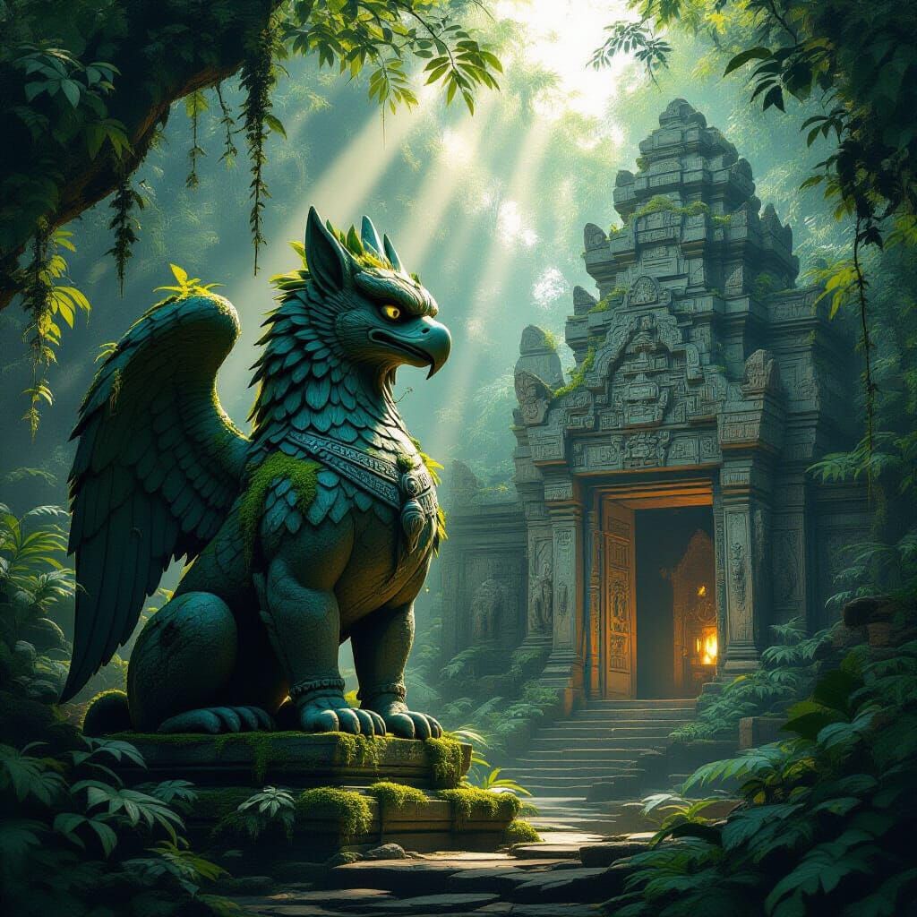 Ancient Stone Griffin Guards Forgotten Temple Entrance