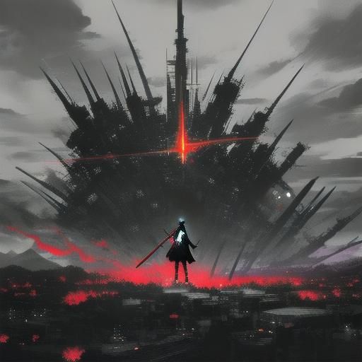 Anime Weapons in the Dark with Neon Highlights