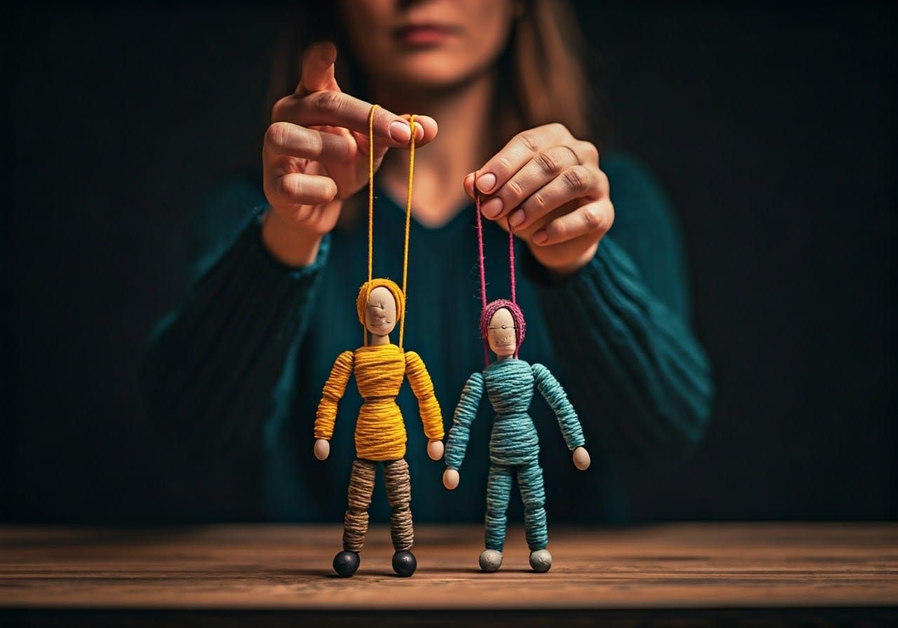 Hands Guiding Puppets with Colored Strings