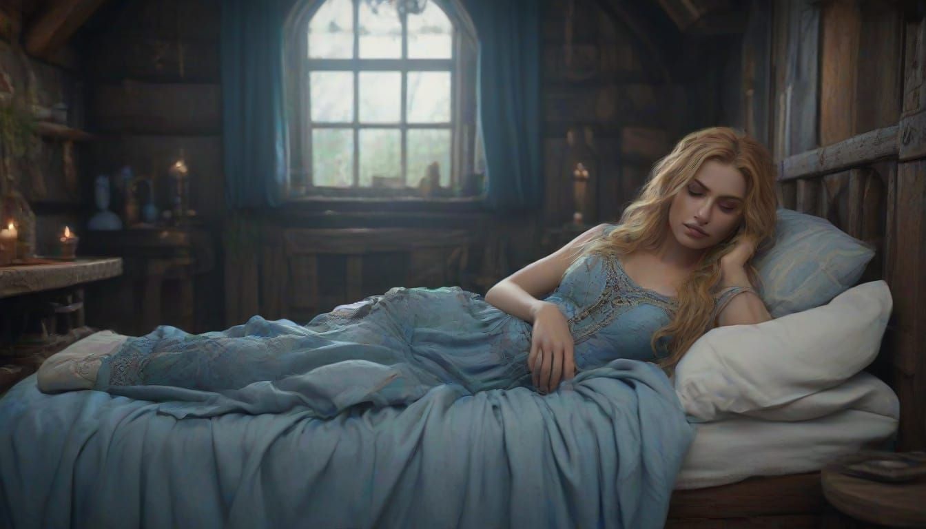 Freya in Serene Slumber within a Viking Cottage