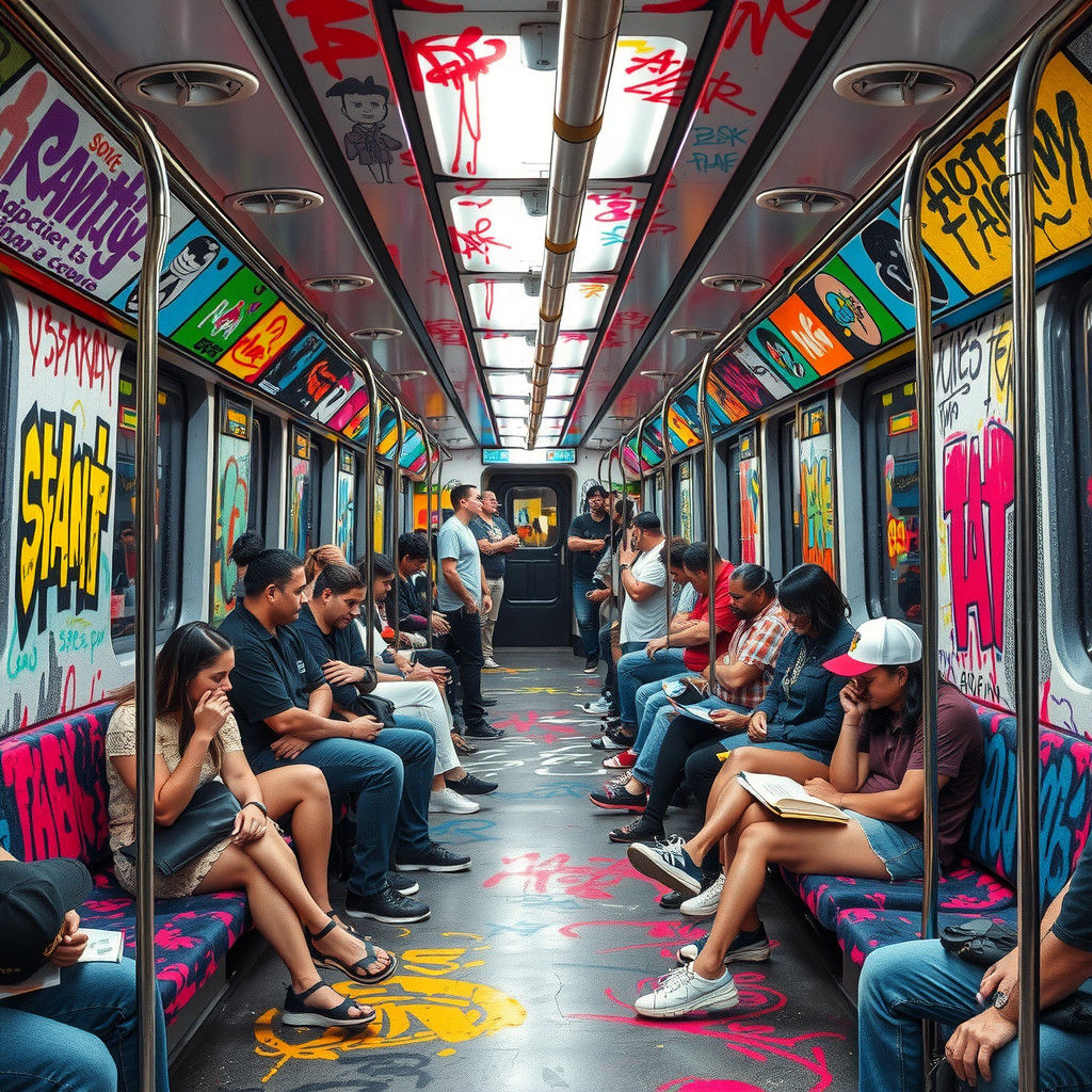 Vibrant Subway Car Graffiti Art in Airbrush Style