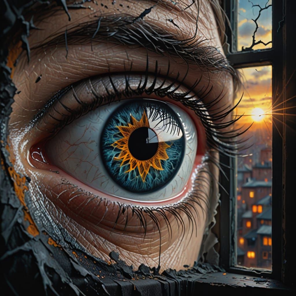 Surreal Double Exposure Eye Study in Dark Fantasy Style