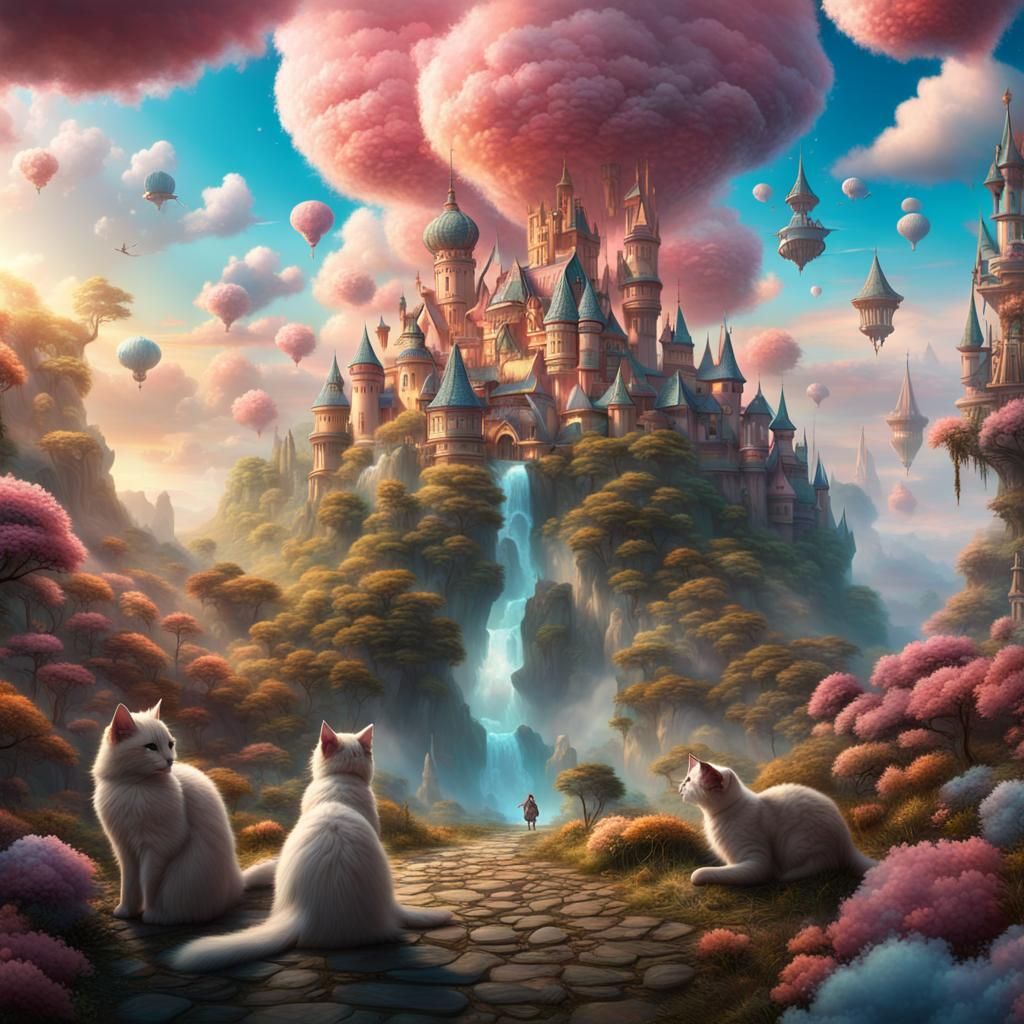 Winged Cats Soar in Purradise: A Digital Painting