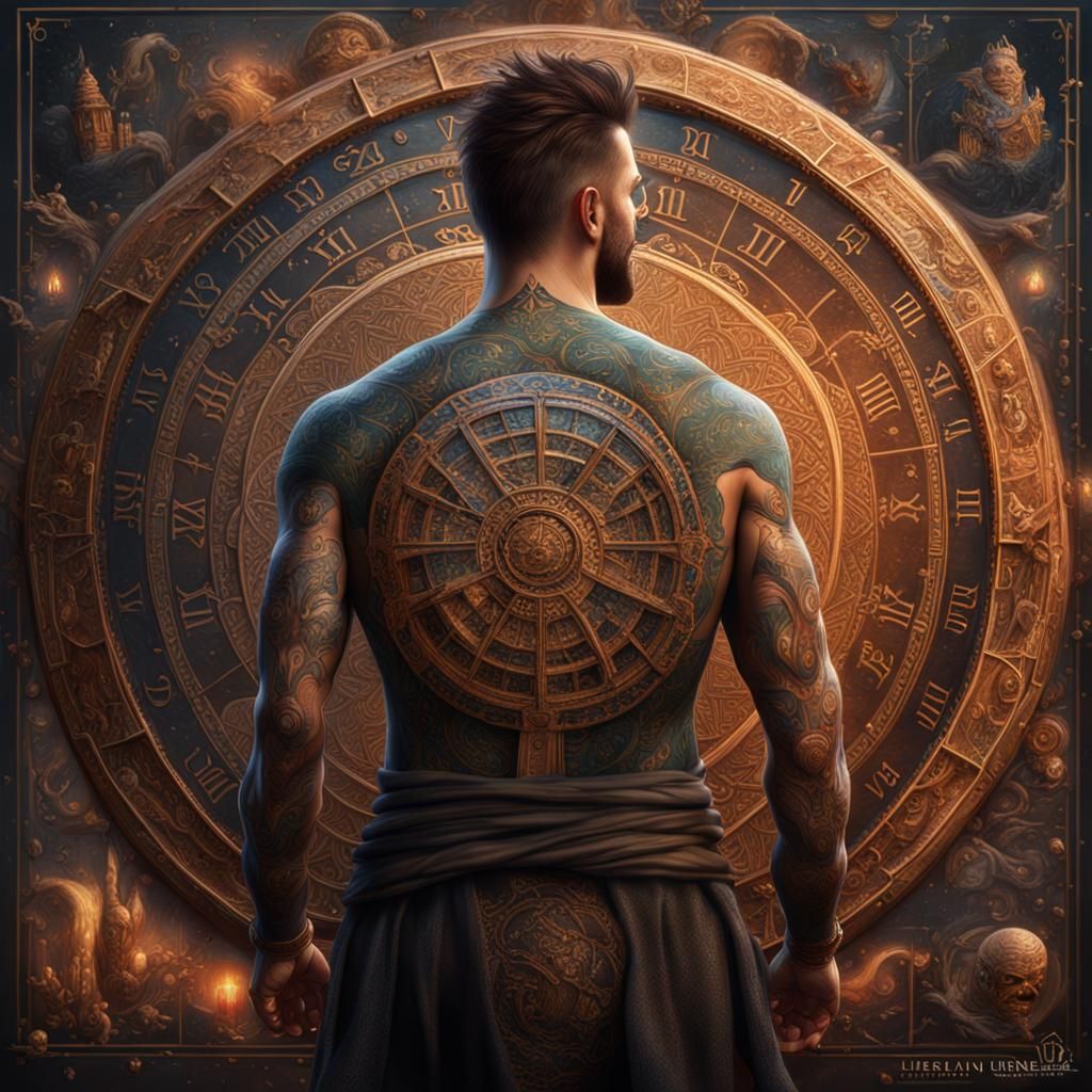 Magolian Calendar Tattoo: Detailed Fantasy Matte Painting