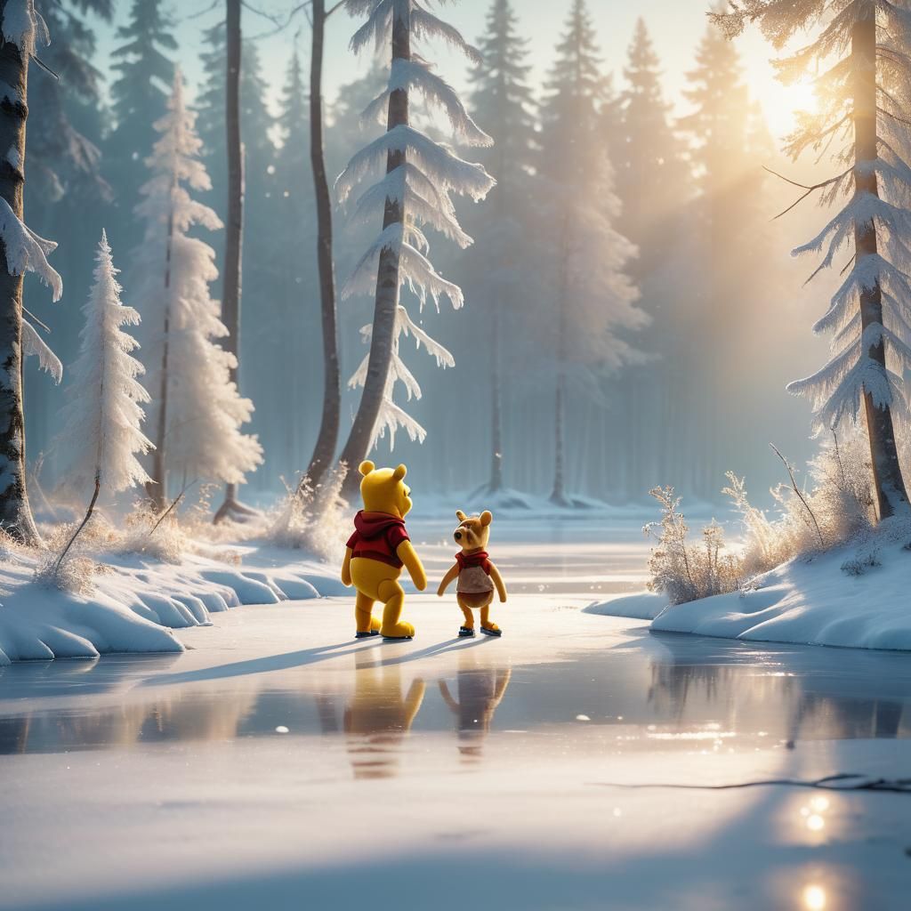 Winnie the Pooh and Bambi Ice Skating: 3D Render