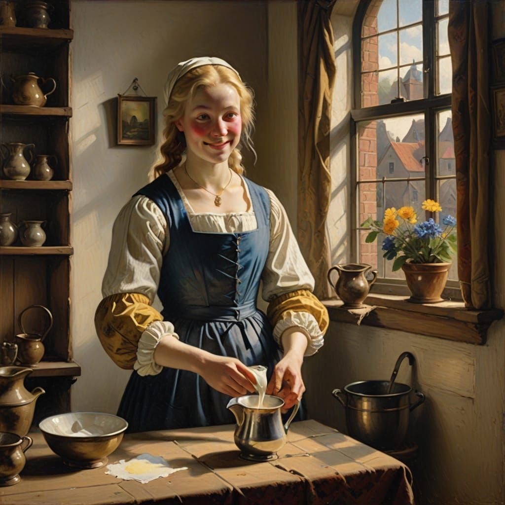 A Serene Milkmaid in Warm Golden Light
