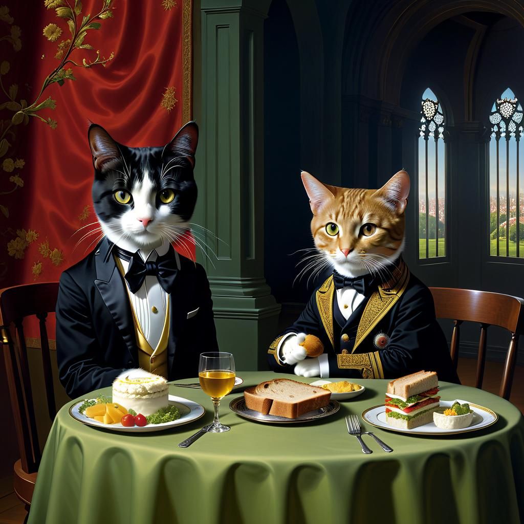 Hyperrealistic Cat Contemplates Cosmology and Lunch