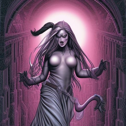 Eerie Pink Unicorn in High Gothic Comic Art