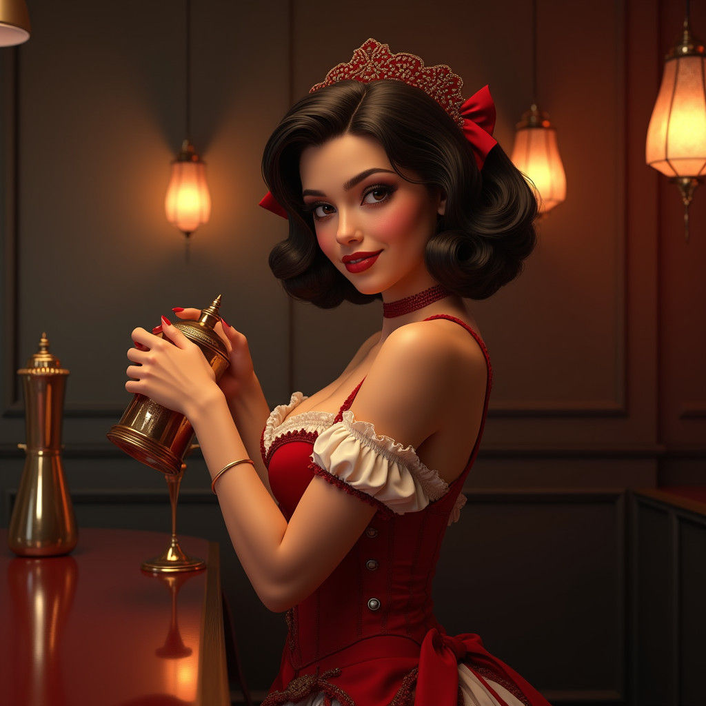 Sultry Pinup Woman in Hyperrealistic Fantasy Art Style
