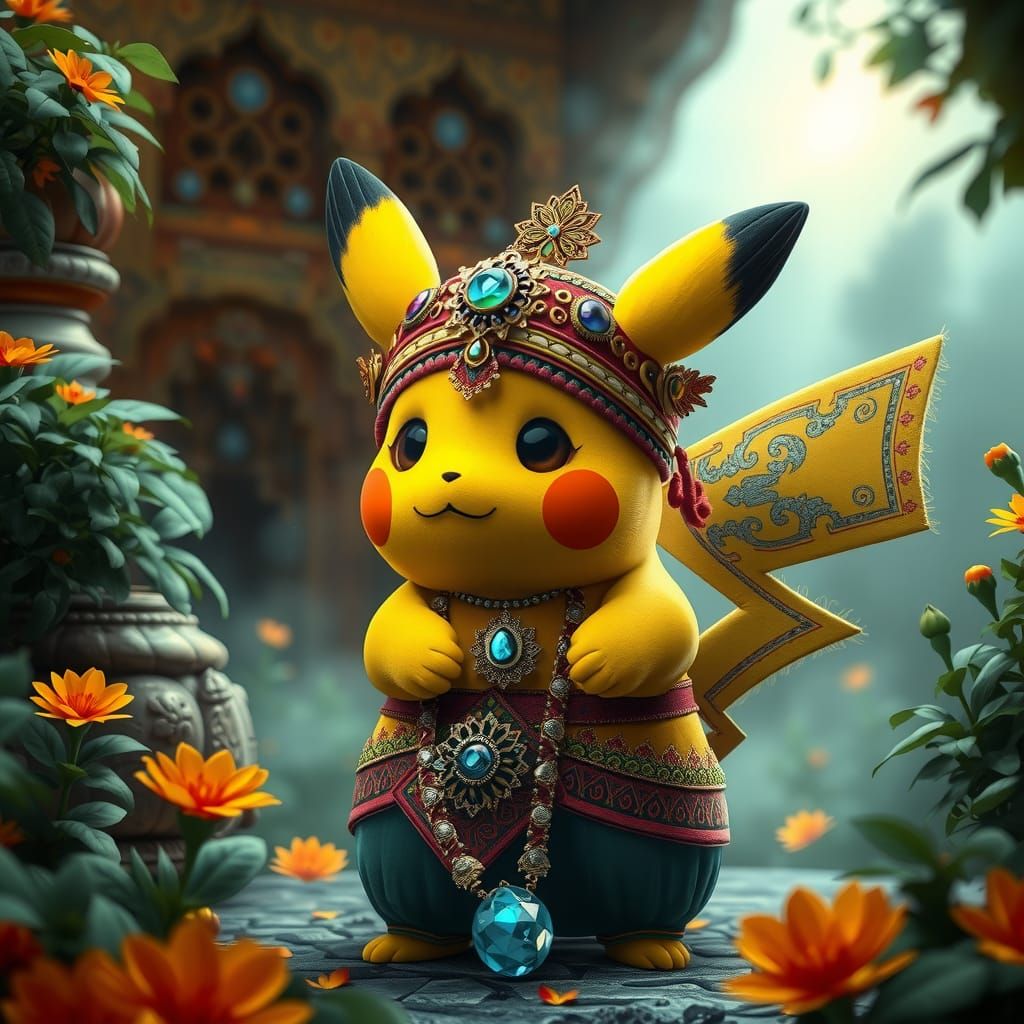 Pikachu in Indian Attire: Fantasy Concept Art