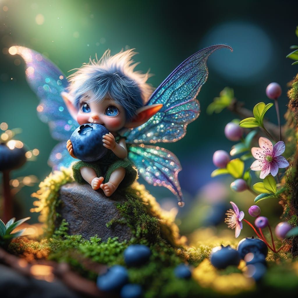 Pixie in Enchanted Forest Relishing Blueberry