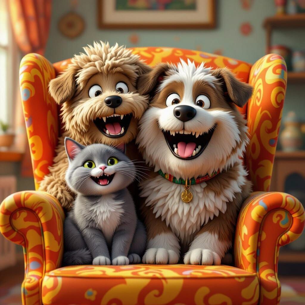 Playful Cat and Dog in Retro 3D Cartoon Style