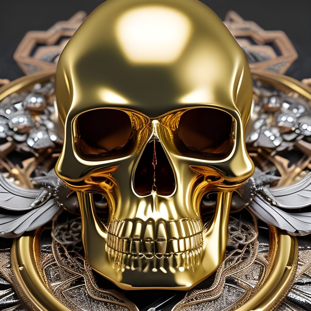 Golden Skull with Ruby Eyes: 3D Render
