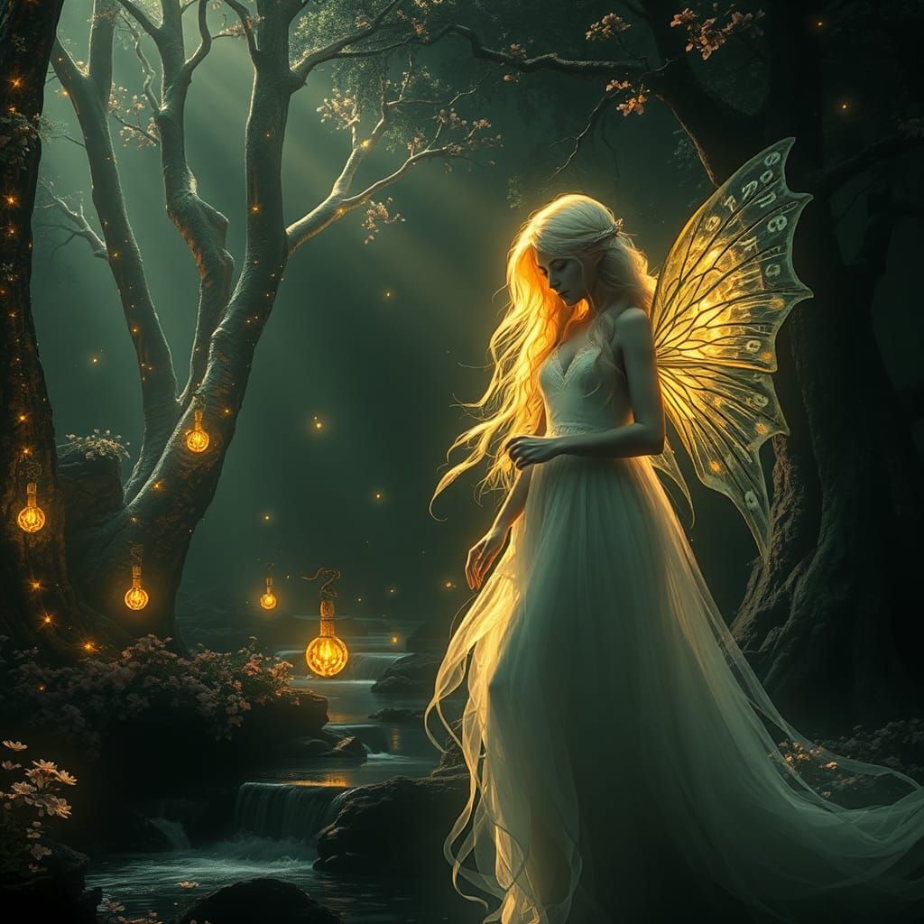 Ethereal Faerie in Bioluminescent Sanctuary: Sinister Horror...