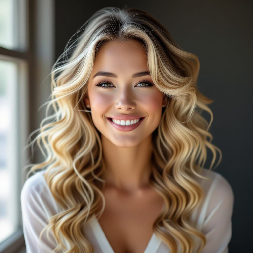 Hyperrealistic Portrait of an Amused Asian Woman