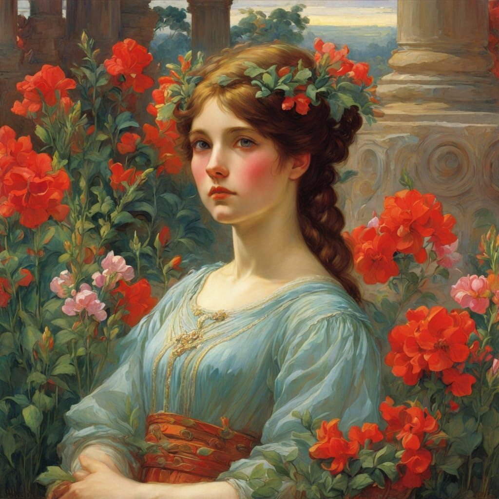 Woman Among Colorful Snapdragons in Detailed Anime Style