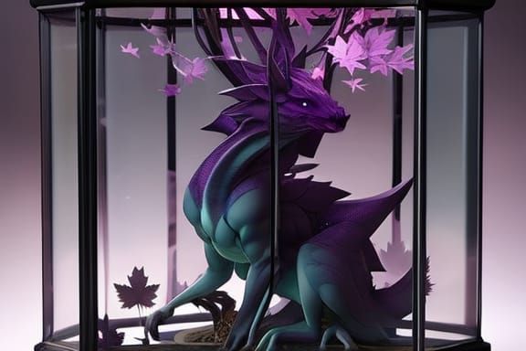 Caged Fairy Dragon in Autumn Forest