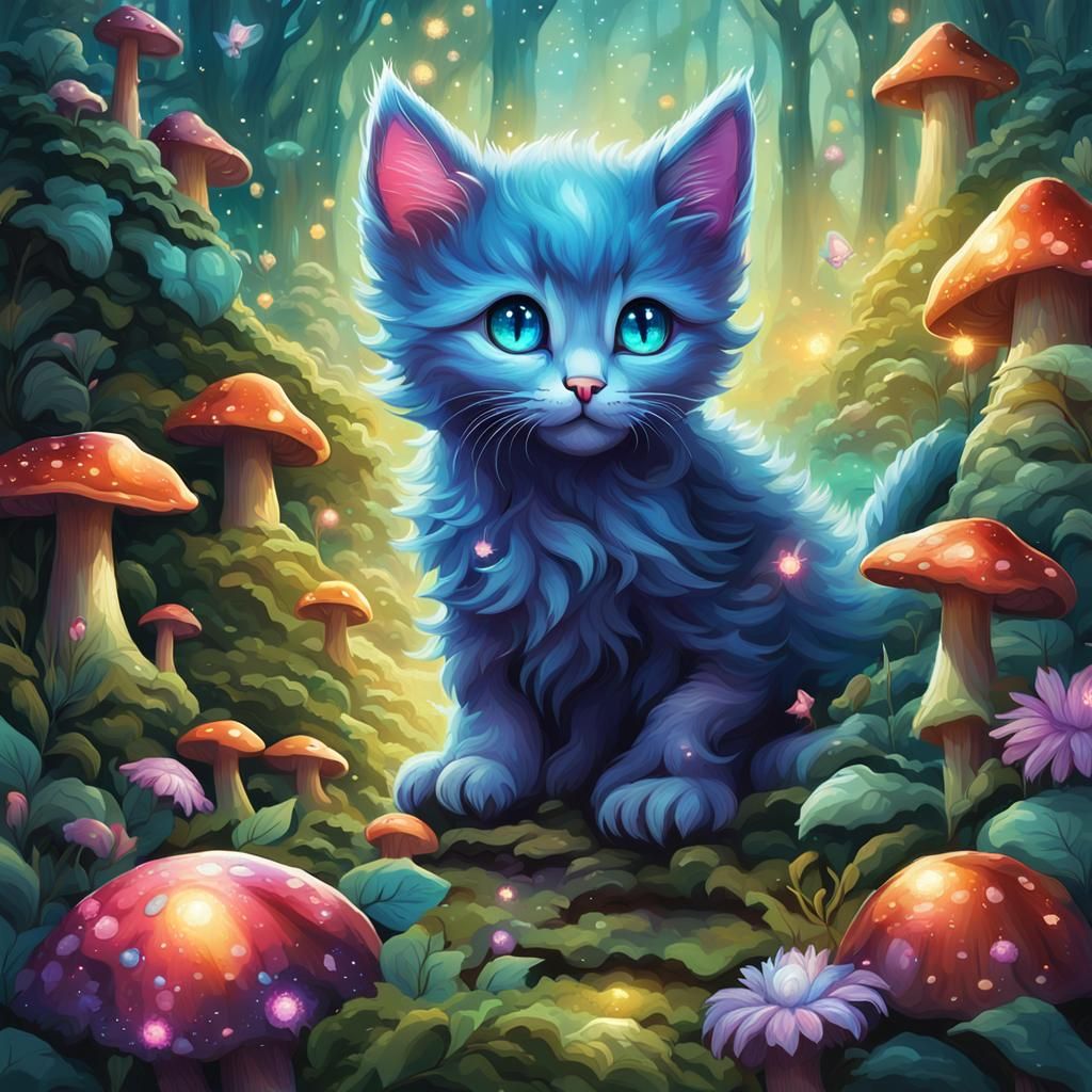 Kitten in Mystical Underworld Garden