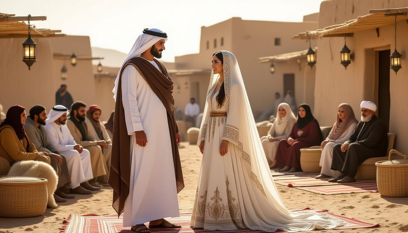 Ancient Desert Village Islamic Wedding in Hyperrealistic Sty...