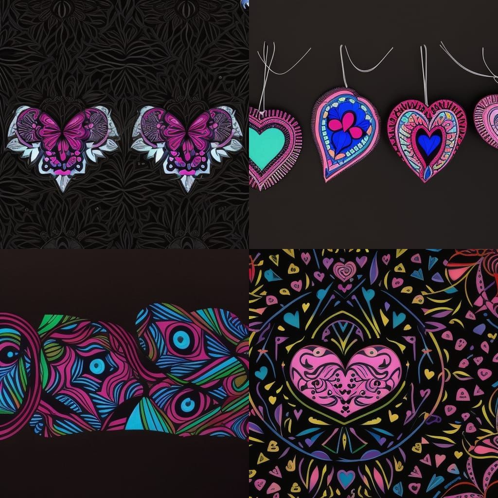 Psychedelic Pink Hearts Globe Line Drawing