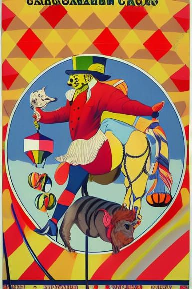 Vintage Circus Poster with Clown and Animals