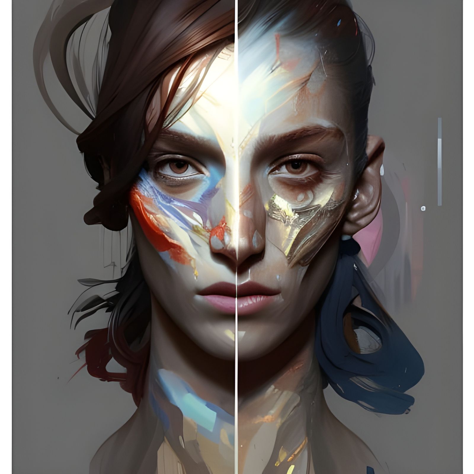 Detailed Portrait of Split Personality in Art Nouveau Style