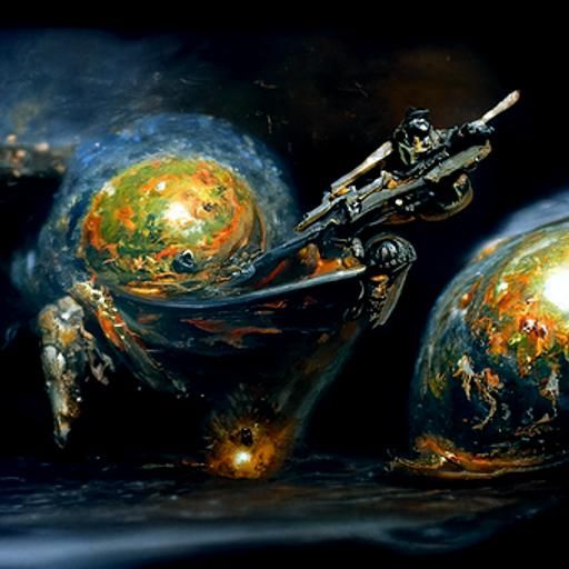 Elliptical Space War in Oil Painting Style