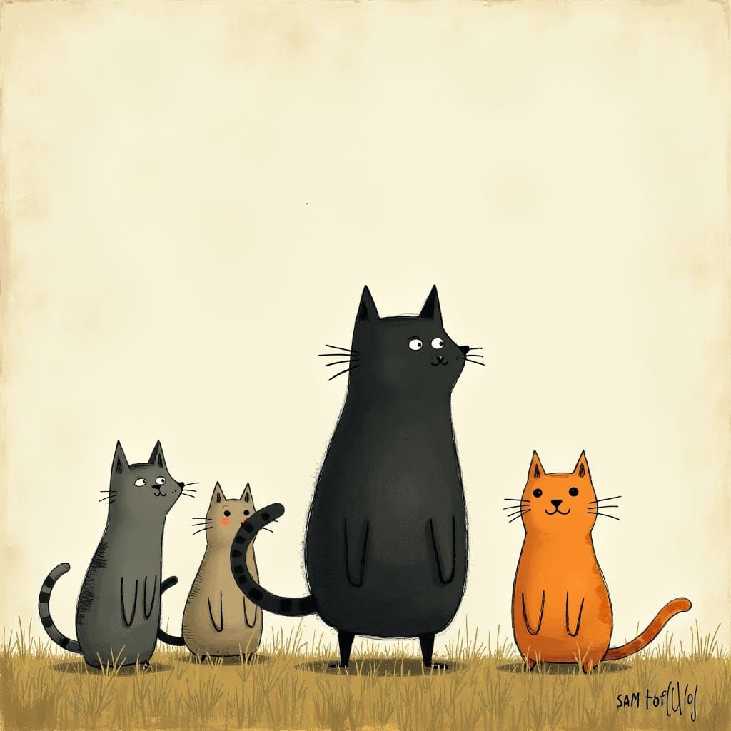 Whimsical Cat Tribe Artwork in Playful Illustration Style