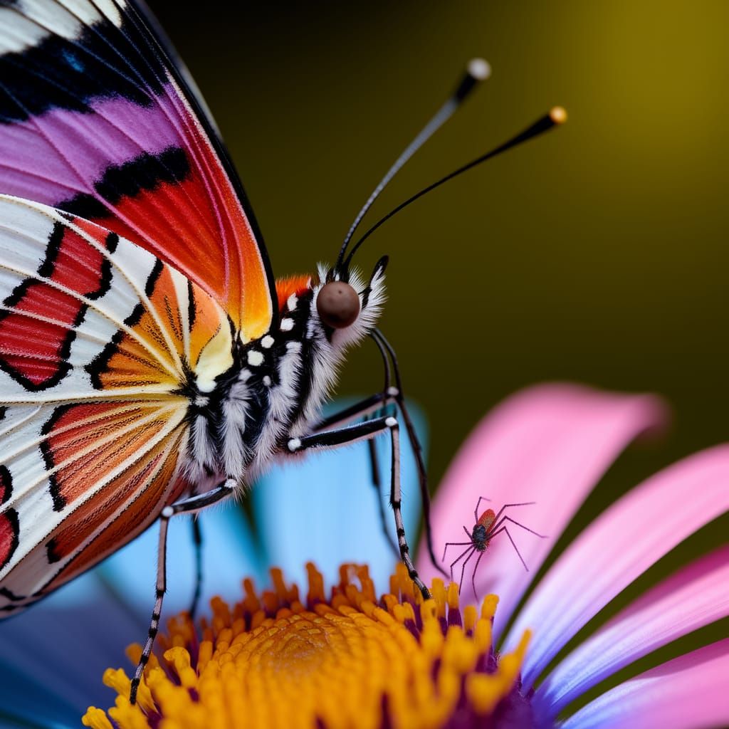 Detailed Macro Image of Butterfly and Flower
