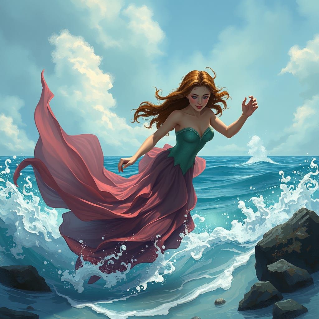 Siren Pulls Man to Sea, Ethereal Digital Art