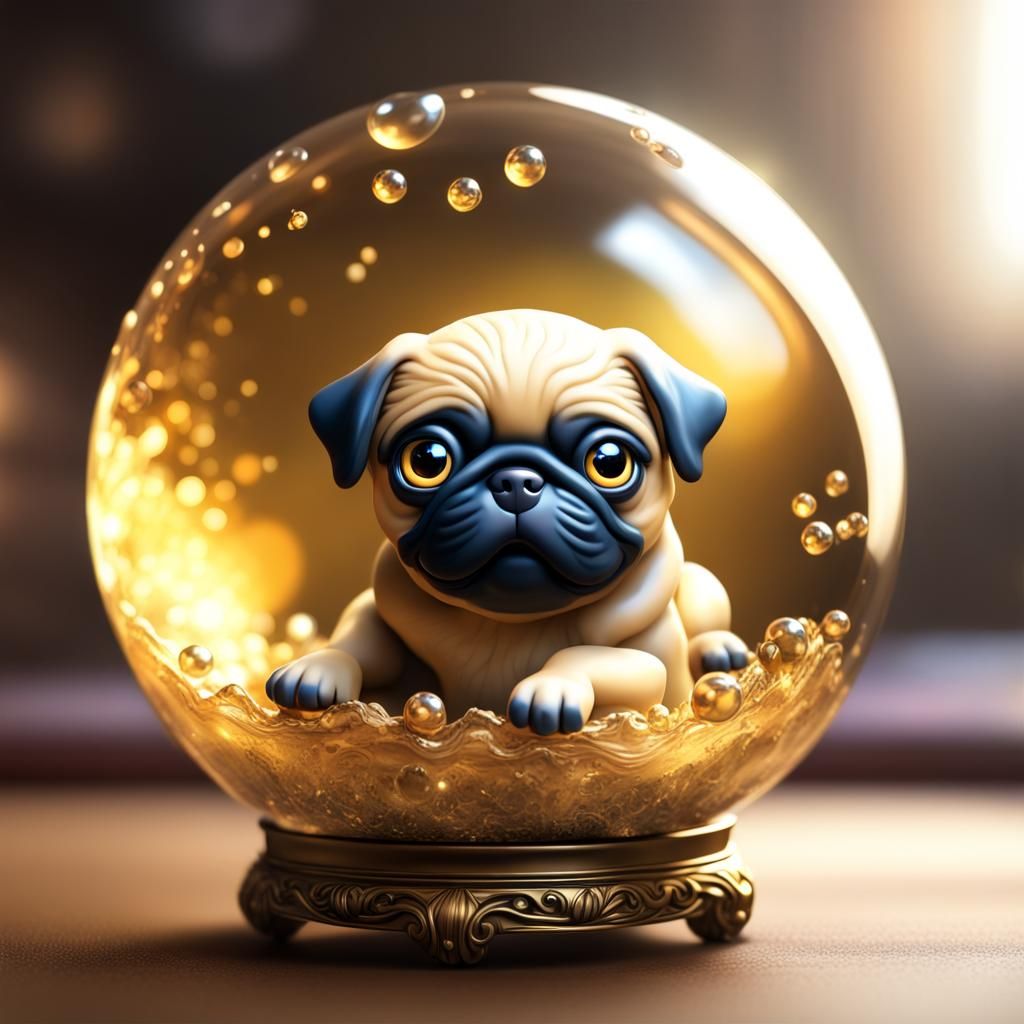 Majestic Chibi Golden Pug Hatching: 3D Render
