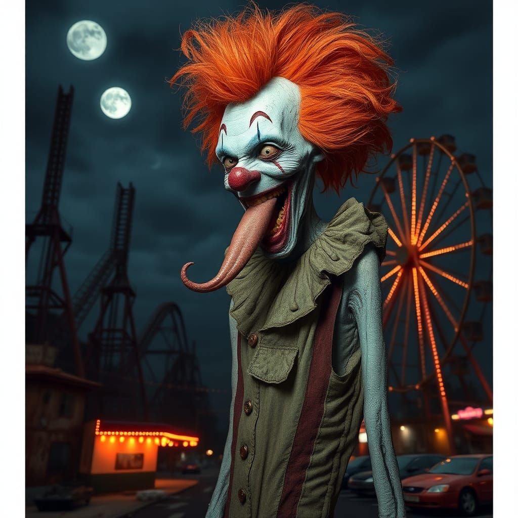 Creepy Clown Laughing in Abandoned Amusement Park