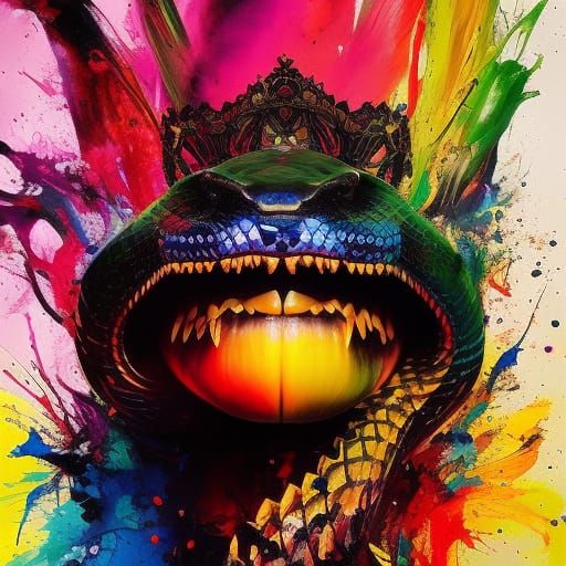 Crowned Cobra Ink Splash Art in Oil Painting Style