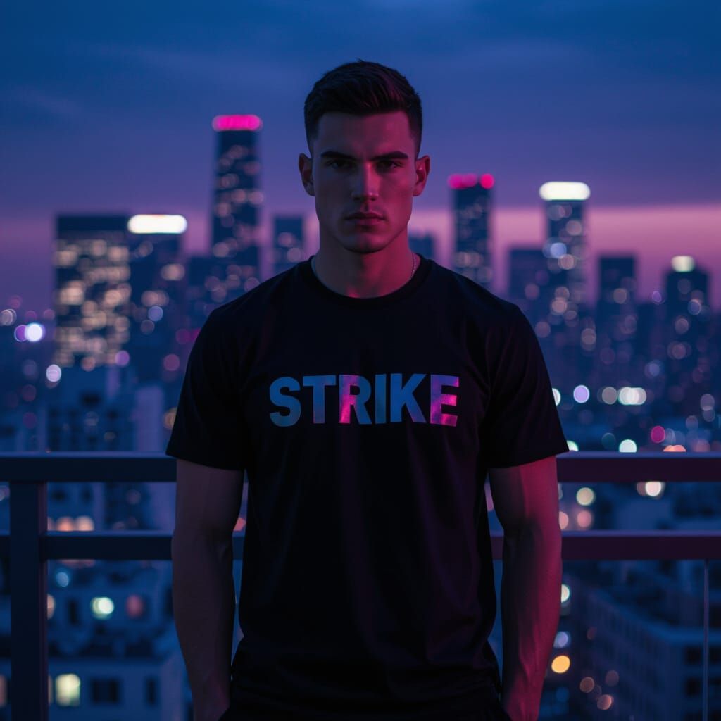 Cinematic Portrait of Confident Young Man on Urban Balcony a...