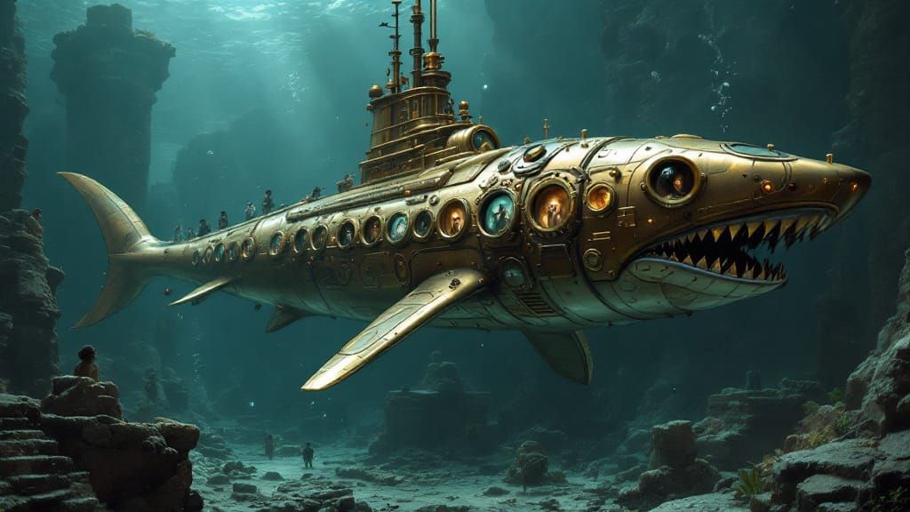 Steampunk Shark Submarine Explores Egyptian Ruins