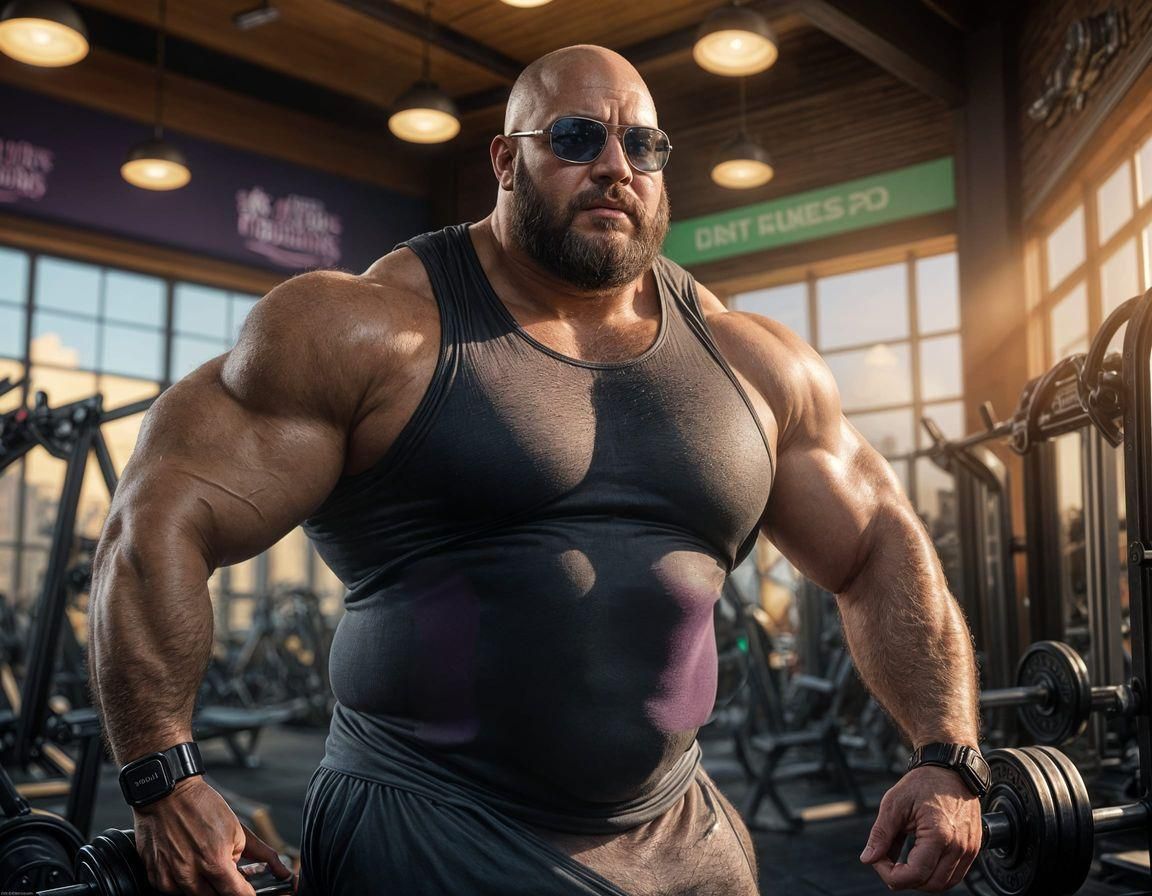 Suffering Bodybuilder in Gym: Detailed Matte Painting