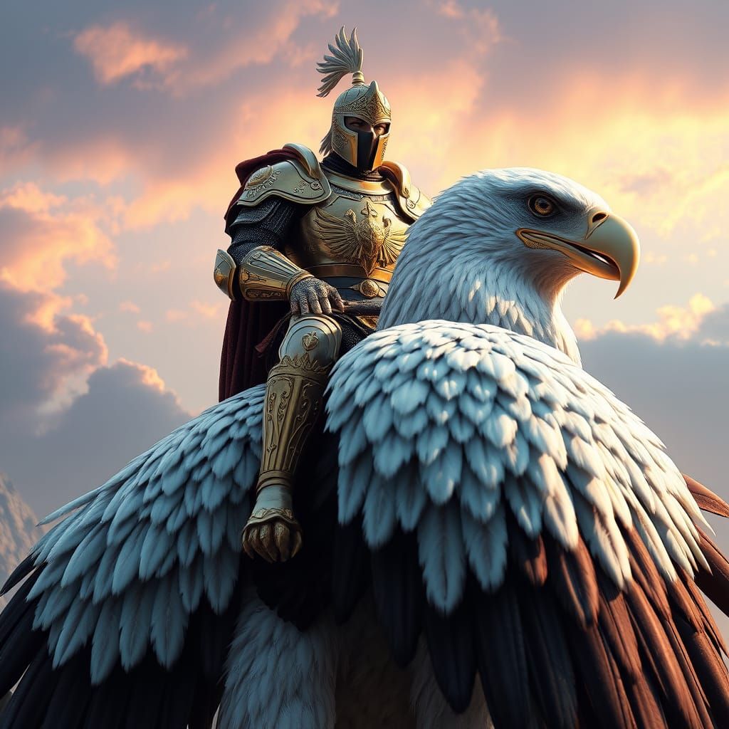 Majestic Knight Rides the Back of a Colossal Eagle in a Vibr...
