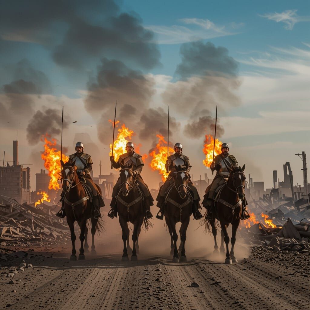 Apocalyptic Horsemen Ride Through a Ruined World